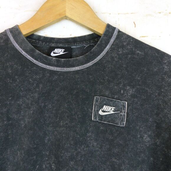 Nike Sweatshirt Women S Black Acid Wash Rebel Crew Relaxed Boxy Logo Patch Sport - Picture 4 of 13